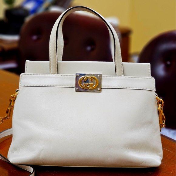 GUCCI Leather Small Top Handle White - Picture 1 of 7